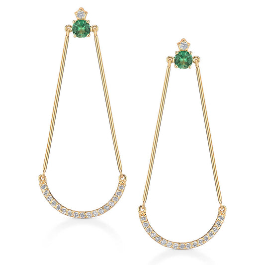 Brinco Balanço Esmeralda e Brilhantes 18k