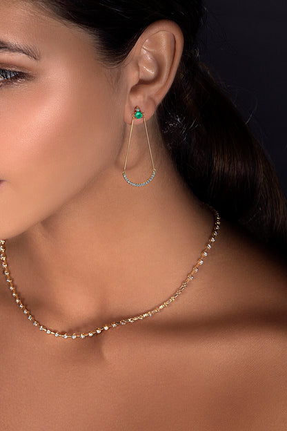 Brinco Balanço Esmeralda e Brilhantes 18k