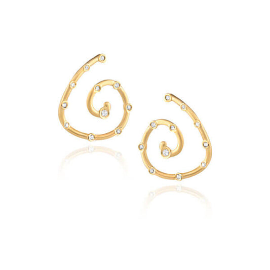 Brinco Espiral Dourado com Brilhantes 18k