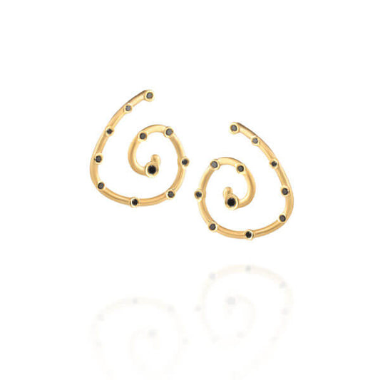 Brinco Espiral Dourado com Brilhantes Negro 18k