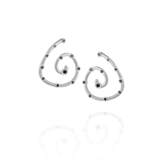 Brinco Espiral Dourado com Brilhantes Negro 18k