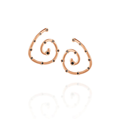 Brinco Espiral Dourado com Brilhantes Negro 18k
