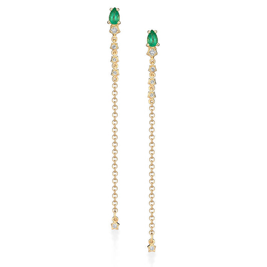 Brinco Fio Esmeralda Estrelinhas 18k