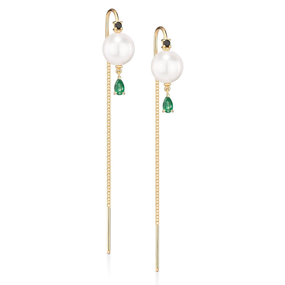 Brinco Fio Moon com Esmeralda 18k