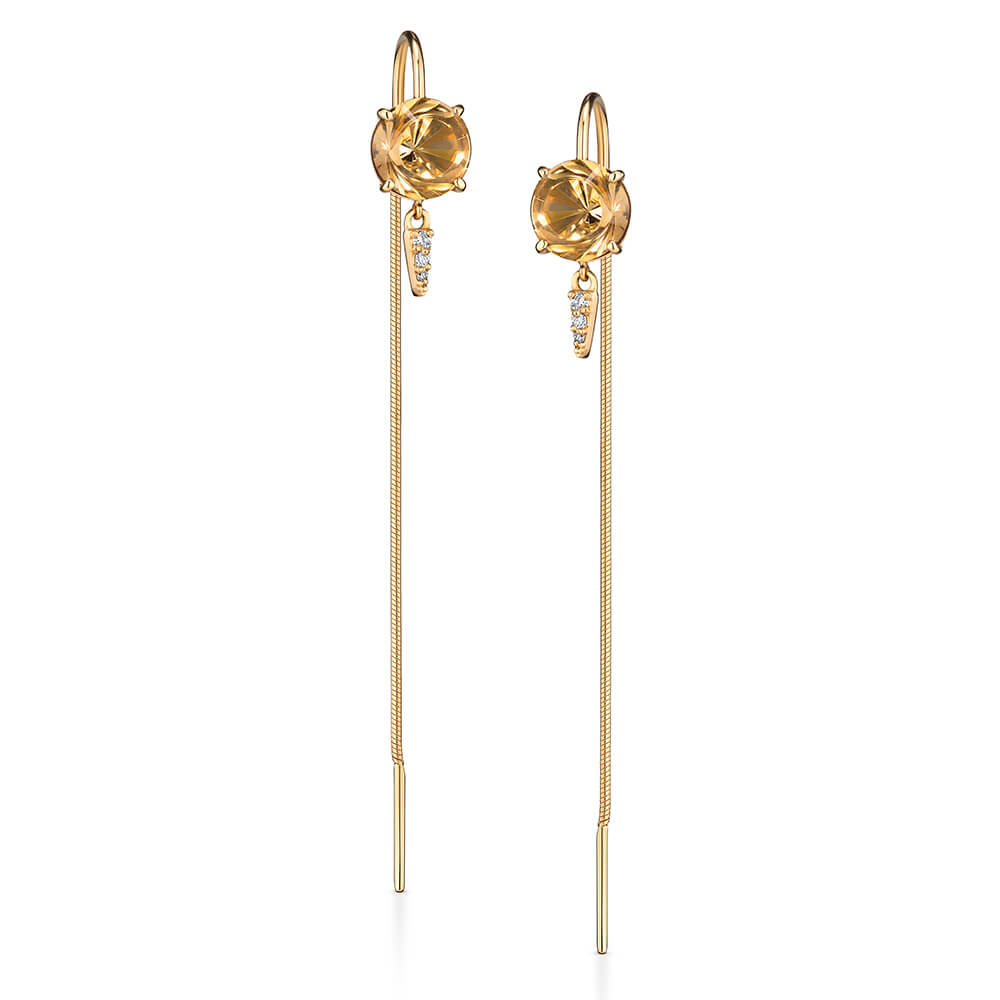 Brinco Fio Spike Citrino e Brilhantes 18k