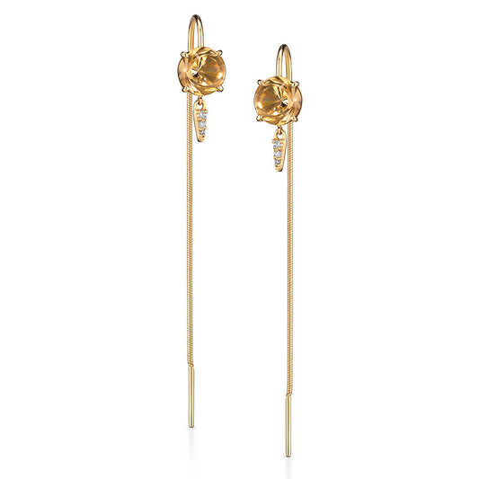Brinco Fio Spike Citrino e Brilhantes 18k