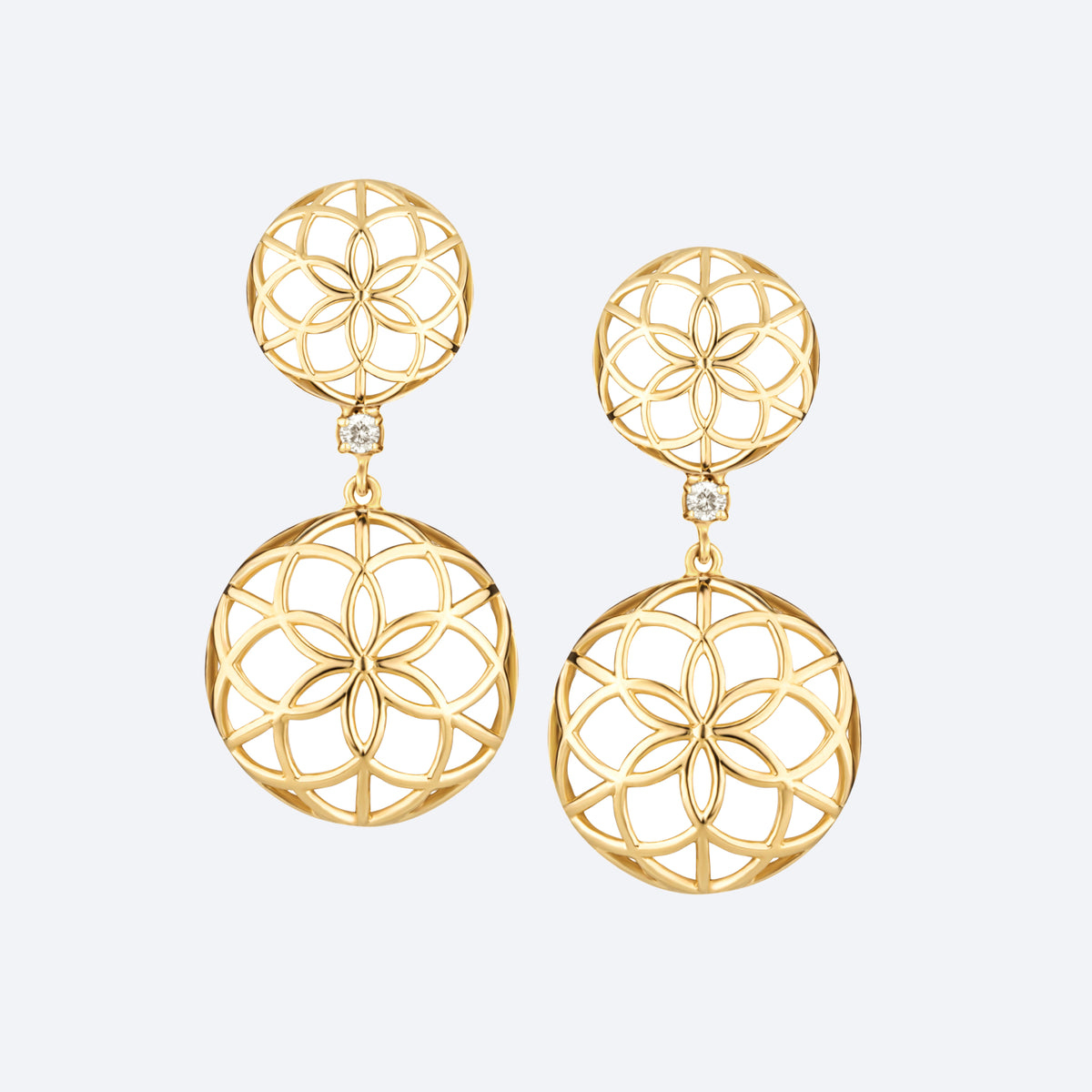 Brinco Flor da Vida Duplo com quartzo 18k
