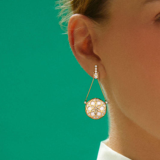 Brinco Flor da Vida Pêndulo 18k
