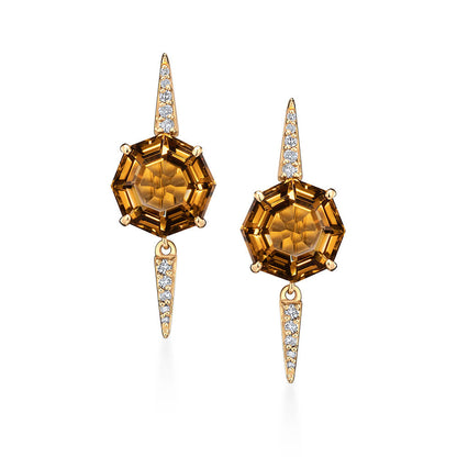 Brinco Gancho Spikes Citrino 18k