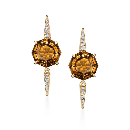 Brinco Gancho Spikes Citrino 18k