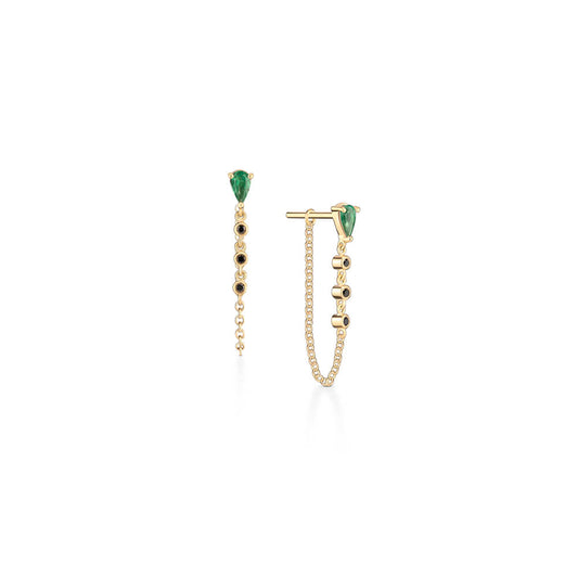 Brinco Gota Fio com Esmeralda 18k