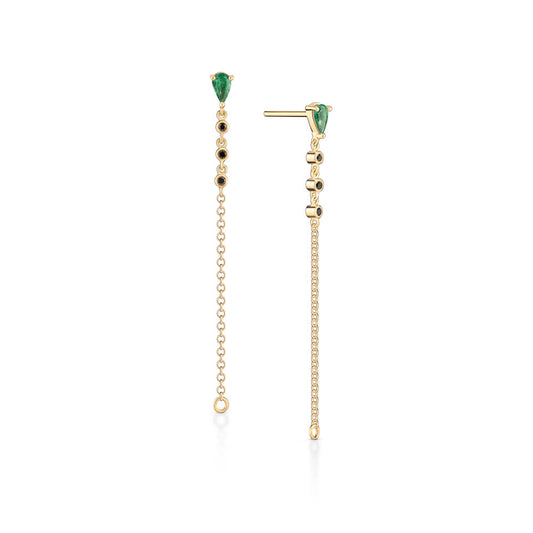 Brinco Gota Fio com Esmeralda 18k