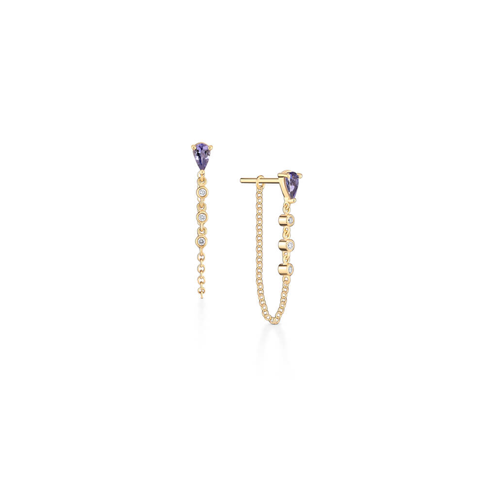 Brinco Gota Fio com Tanzanita 18k