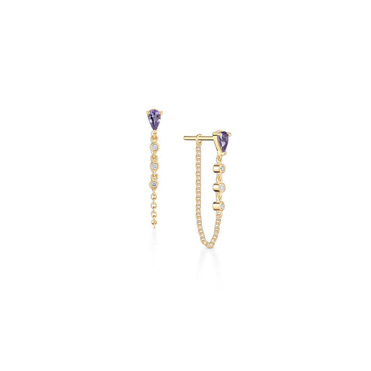 Brinco Gota Fio com Tanzanita 18k