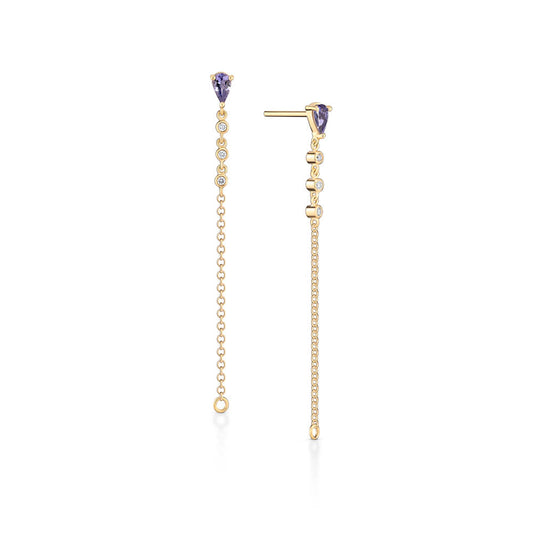 Brinco Gota Fio com Tanzanita 18k