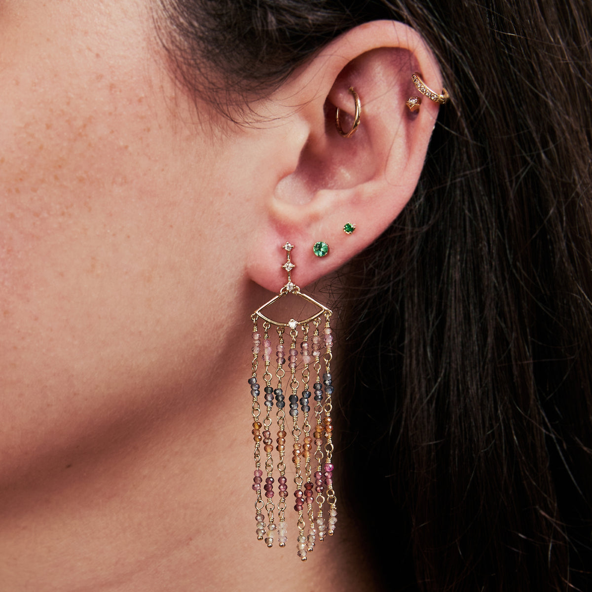 Brinco Leque Safiras Color 18k