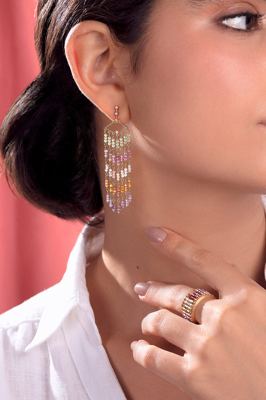 Brinco Leque Safiras Color 18k