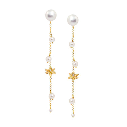 Brinco Orquídeas com Pérolas Longo18k