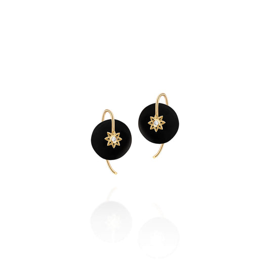 Brinco Pastilha Estrela com Ônix 18k