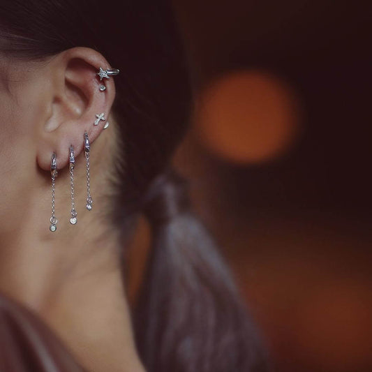 Brinco Piercing Argola Estrela Grande 18k