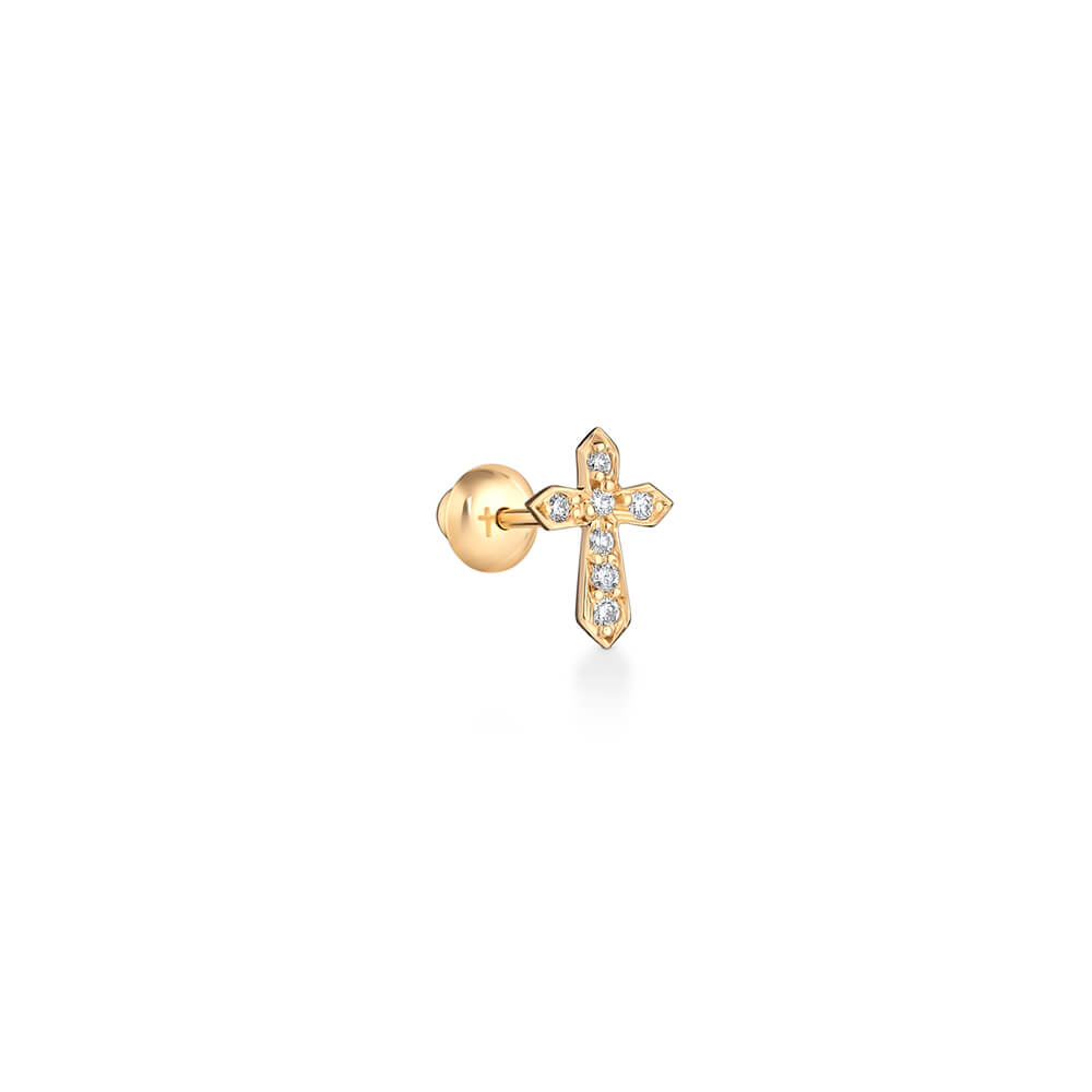 Brinco Piercing Cruz Pavê 18k