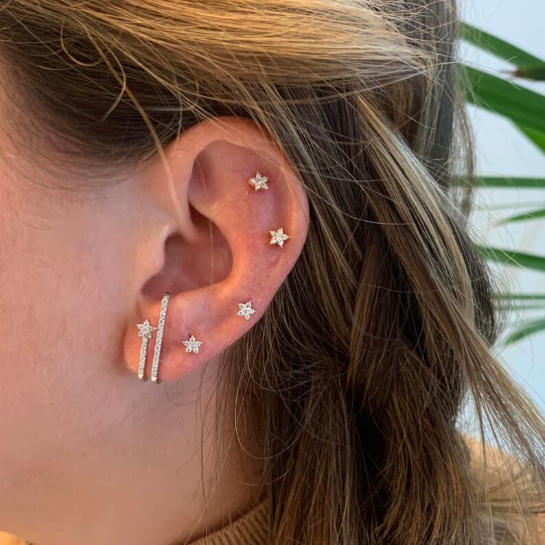 Brinco Piercing Estrela Mini com brilhantes 18k