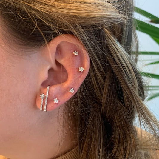 Brinco Piercing Estrela Mini com brilhantes 18k