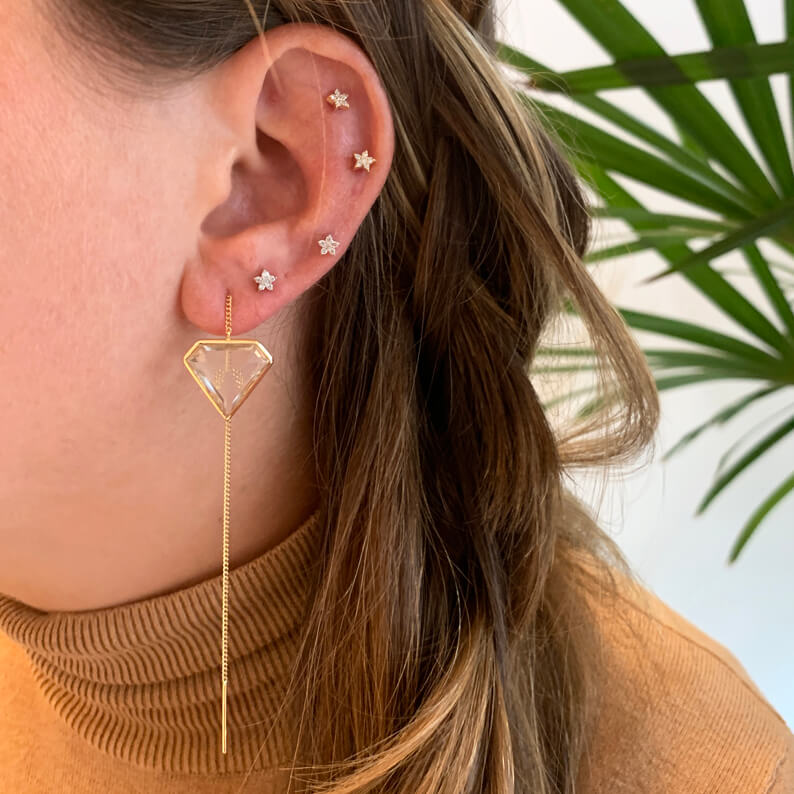 Brinco Piercing Estrela Mini com brilhantes 18k