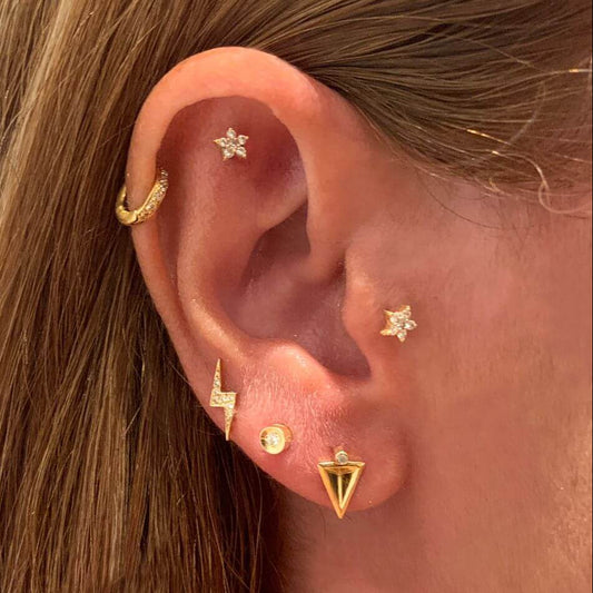 Brinco Piercing Estrela Mini com brilhantes 18k