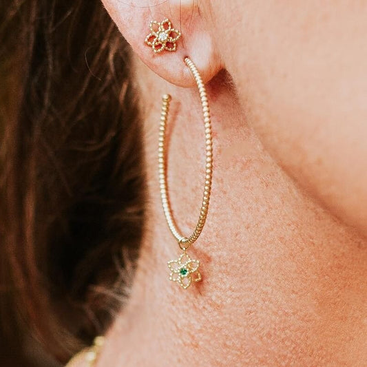 Brinco Piercing Flor Bolinha 18k
