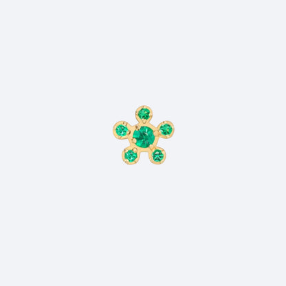 Brinco Piercing Flor Mini Esmeralda 18k