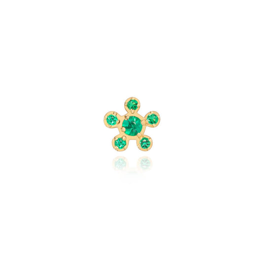 Brinco Piercing Flor Mini Esmeralda 18k
