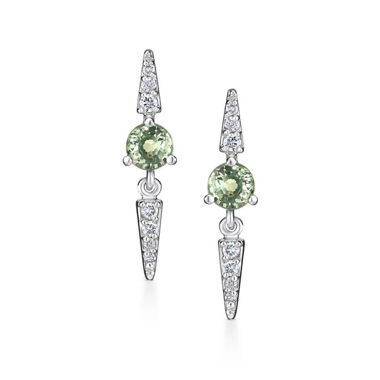 Brinco Spike Duplo Safira Verde 18k
