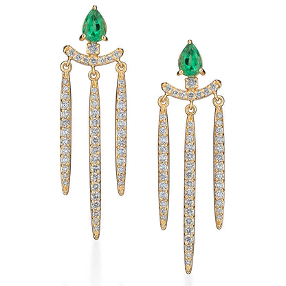 Brinco Spikes Longos Esmeralda 18k
