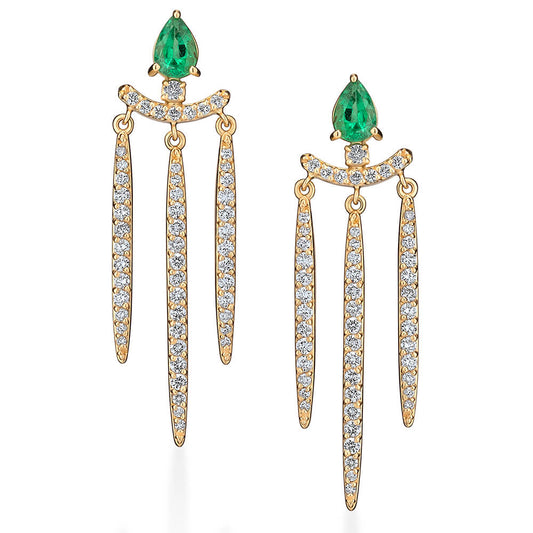 Brinco Spikes Longos Esmeralda 18k