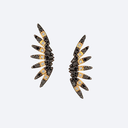 Brinco Wings Brilhantes Negros 18k
