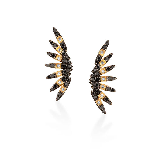 Brinco Wings Brilhantes Negros 18k