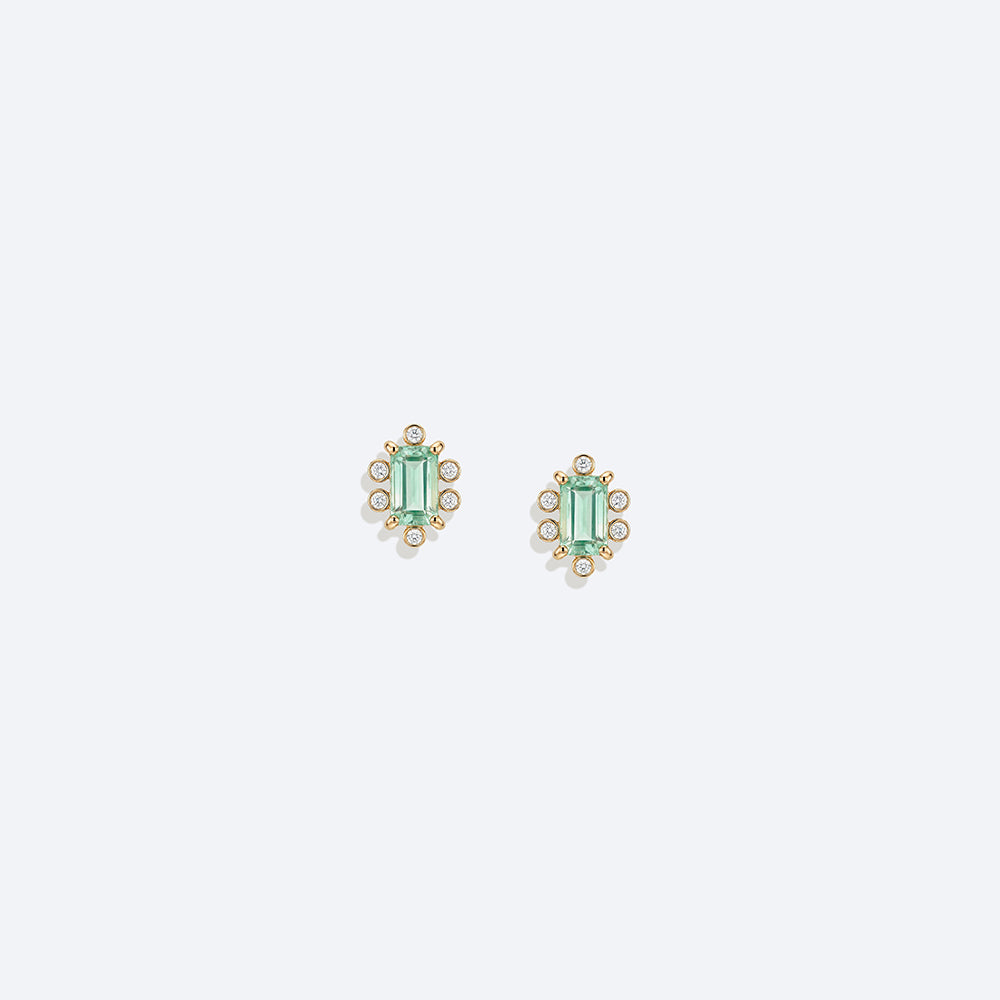 Brinco Esmeralda Baguete com Brilhantes 18k