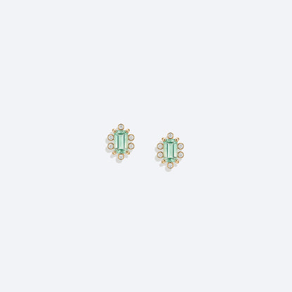 Brinco Esmeralda Baguete com Brilhantes 18k