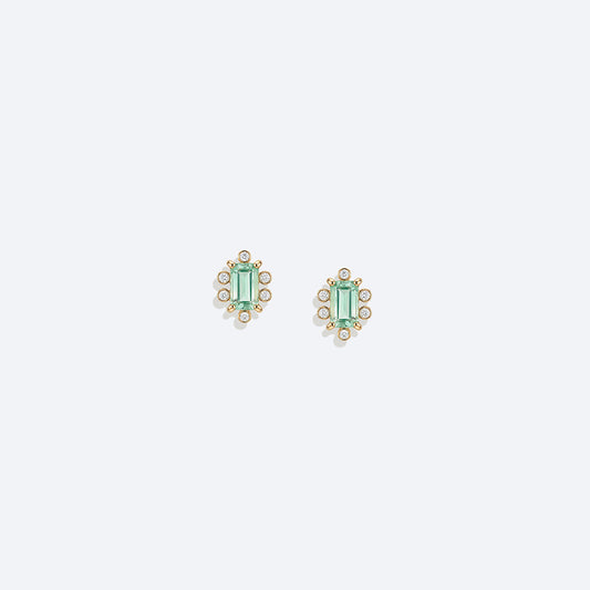 Brinco Esmeralda Baguete com Brilhantes 18k