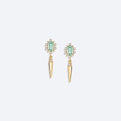 Brinco Esmeralda Baguete com Spike 18k