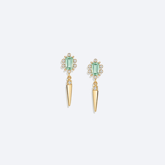 Brinco Esmeralda Baguete com Spike 18k