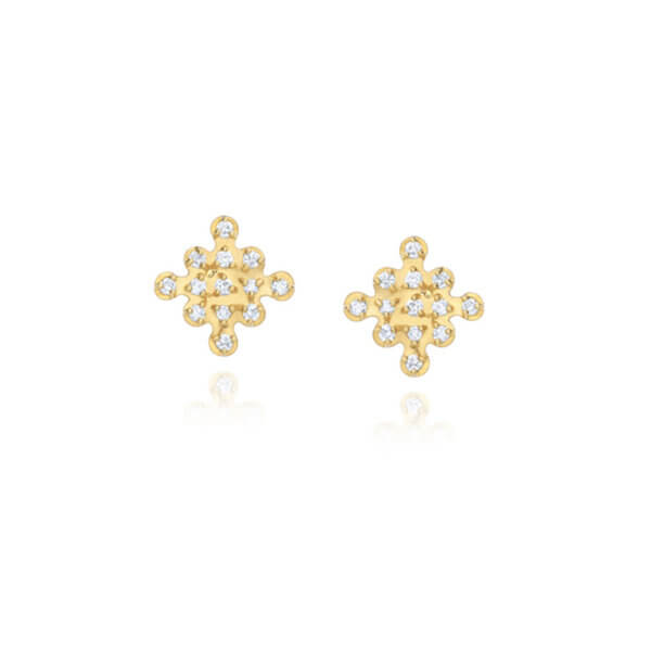 Brinco espeto Losango Brilhante 18k