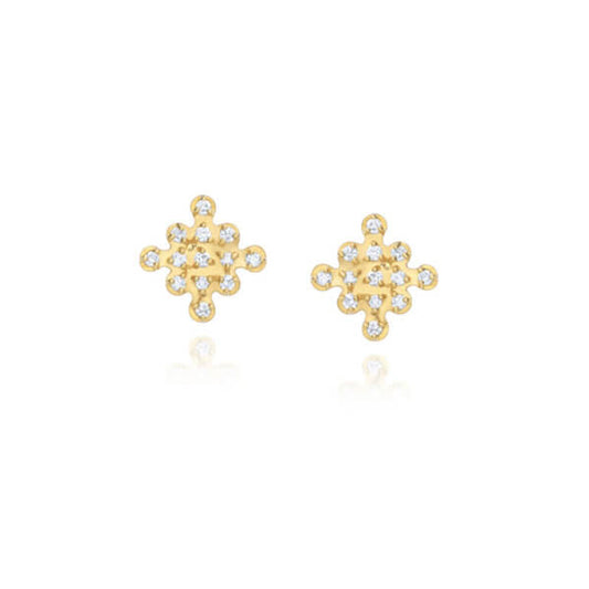 Brinco espeto Losango Brilhante 18k