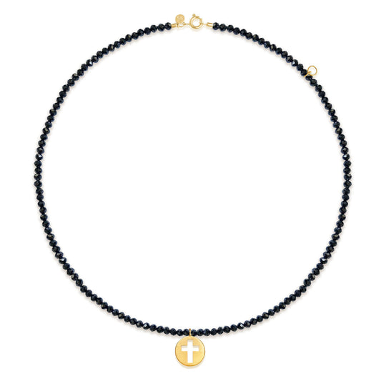 Choker Espinélio Negro - Cruz 18k