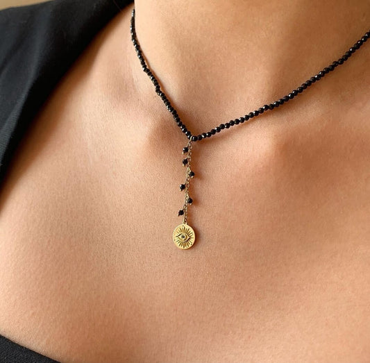 Choker Olho Grego Espinélio Negro 18k