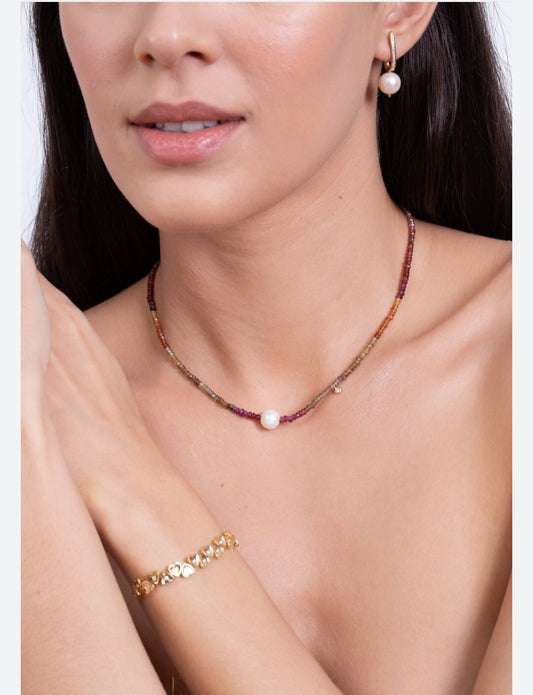 Choker Safiras Terrosas e Pérola 18k