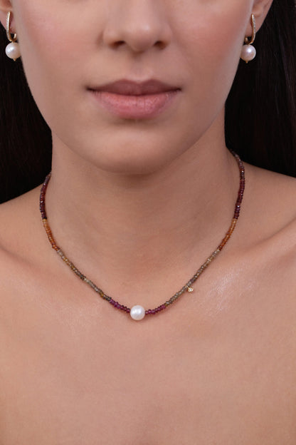 Choker Safiras Terrosas e Pérola 18k