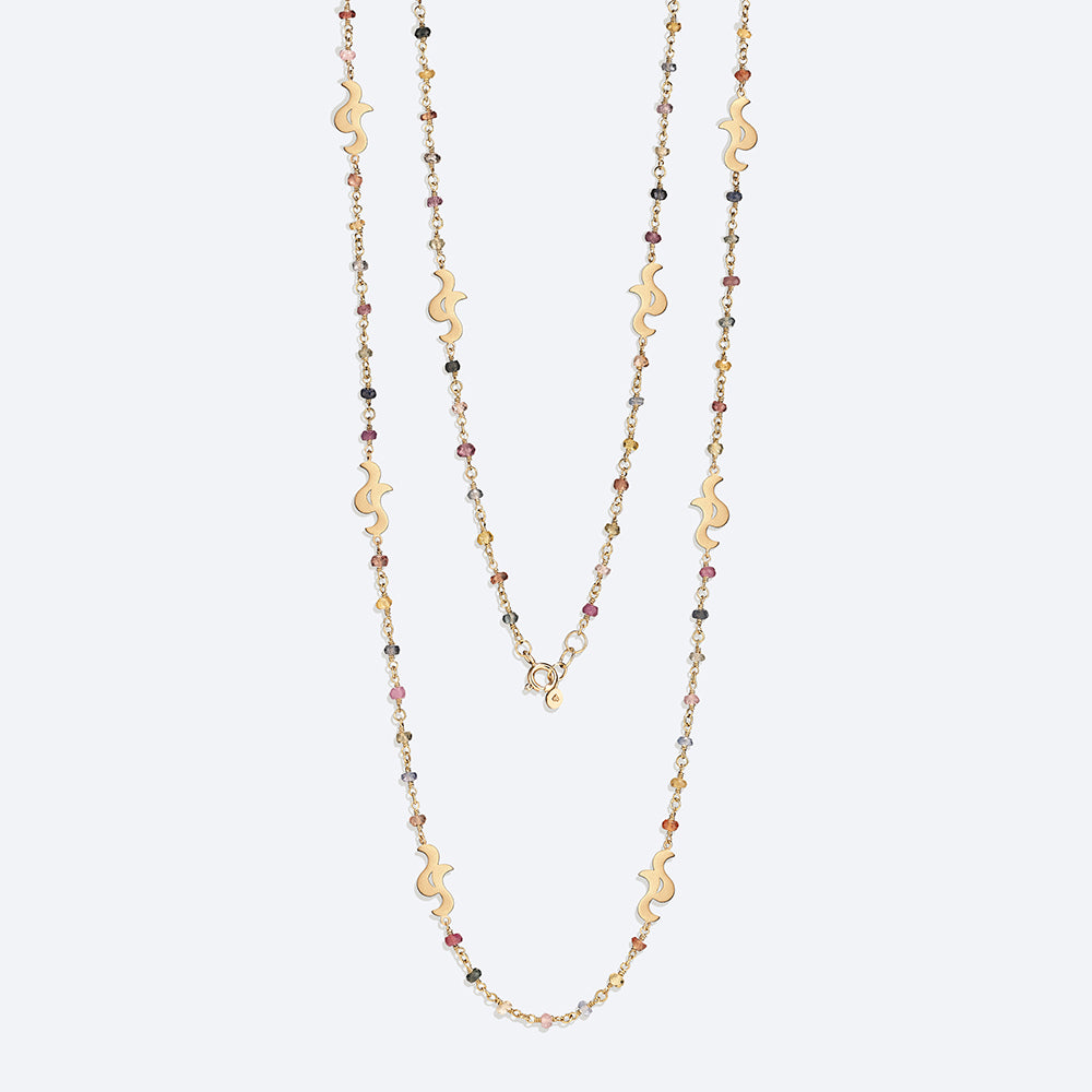 Colar Bossa Safiras Coloridas Longo 18k