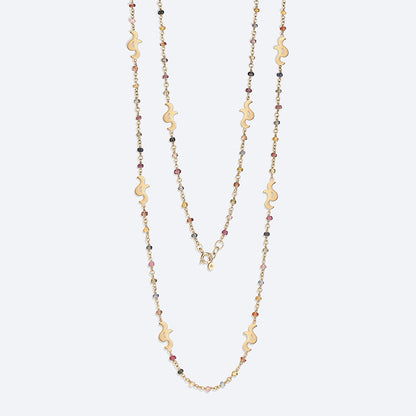 Colar Bossa Safiras Coloridas Longo 18k